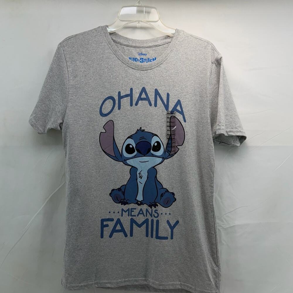 Disney Gray Women’s Medium T-Shirt with Stitch and Ohana means Family Print New